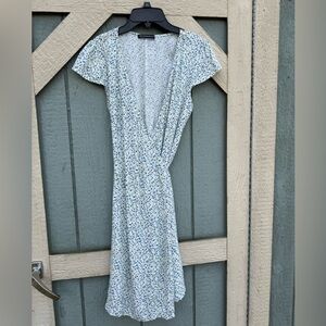 Brandy Melville Robbie Floral Wrap Dress blue and white micro-floral print